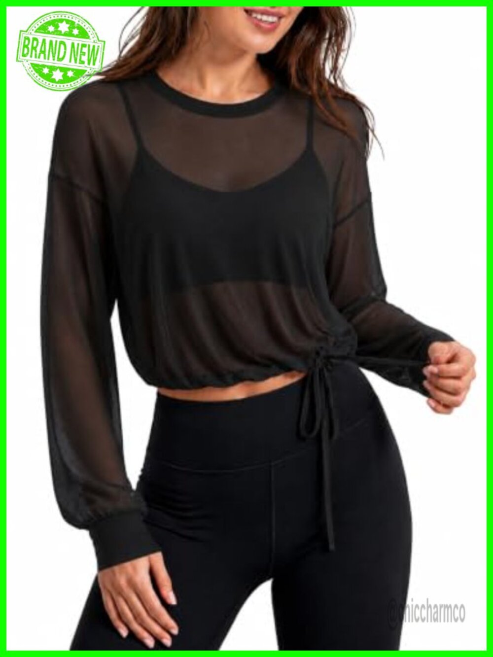 Mesh Sheer Long Sleeve Crop Top Workout Gym Yoga Layer